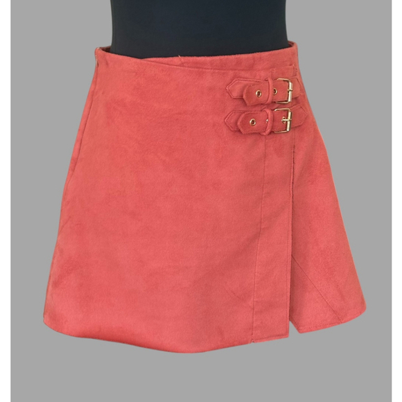 Bershka Coral Vegan Suede Mini Wrap Skirt Medium - Picture 1 of 11